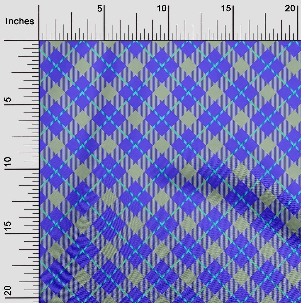 oneOone Cotton Flex Medium Blue Fabric Check Sewing Fabric By The Yard Printed Diy Clothing Sewing Supplies 40 Inch