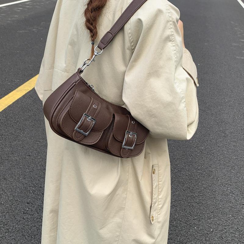 Niche Fashion Trend Armpit Bag Autumn New Multi-pocket Retro Baguette Locomotive Bag Single Shoulder Women