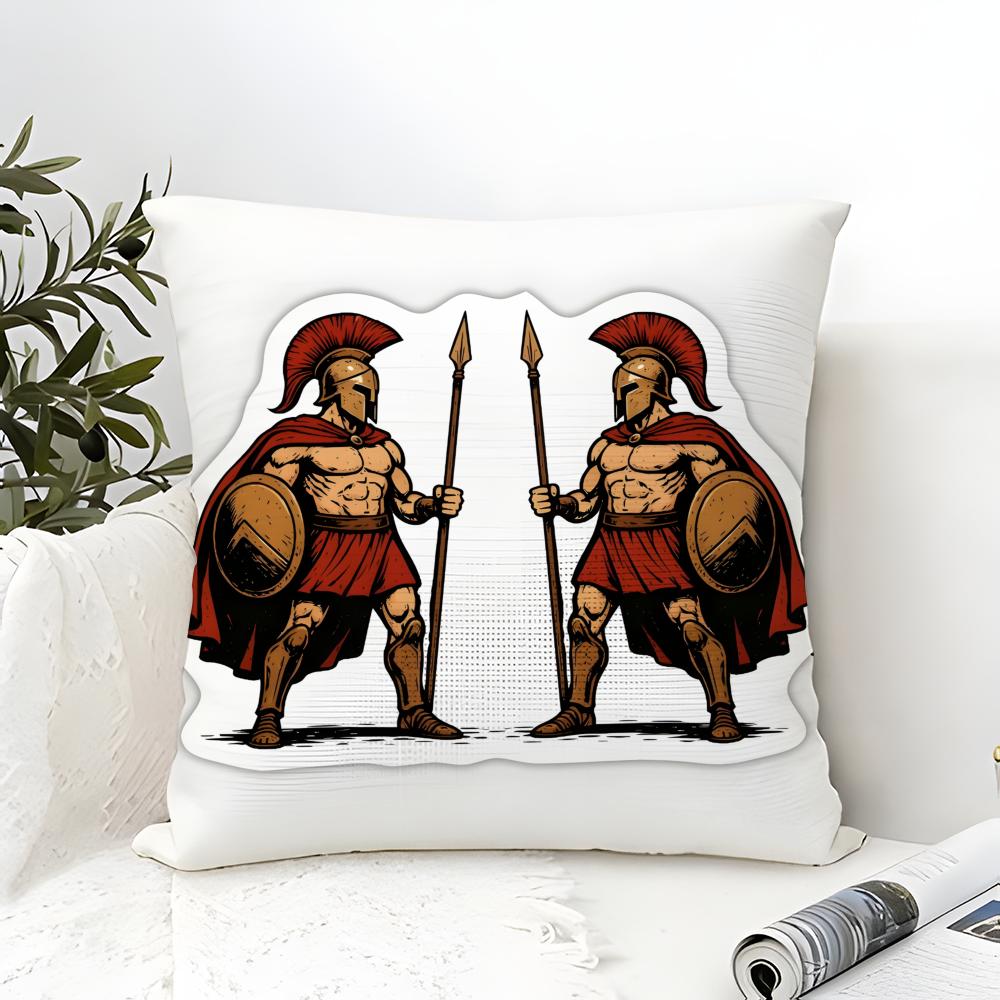 Cute Cartoon Warriors Brave Spartans 2 Pillow Case Linen Pillow Case Sofa Home Decor Cushion Cover Cushion Cove
