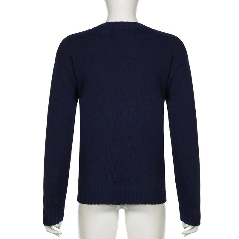 Women's Long Sleeve Retro Flag Knit Sweater - European & American Style