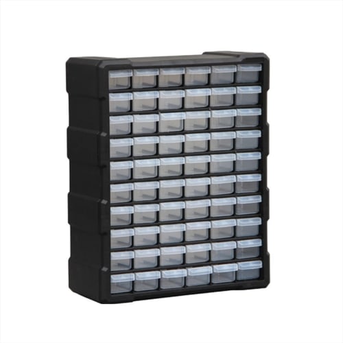 TOPIND 60-Grid Parts Cabinet, Parts Storage, Parts Cabinet, Tool Box, Parts Case, with Drawer Stoppers (Black)