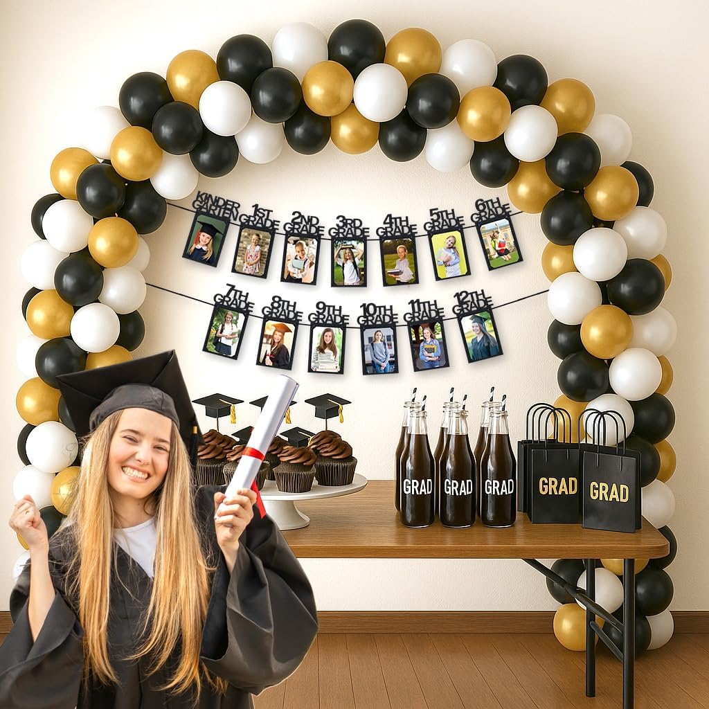 PartyHooman Graduation Photo Banner K-12, Kindergarten to 12th Grade for Middle/Junior, High/Senior Graduation Decorations 2025 | Class of 2025 Party