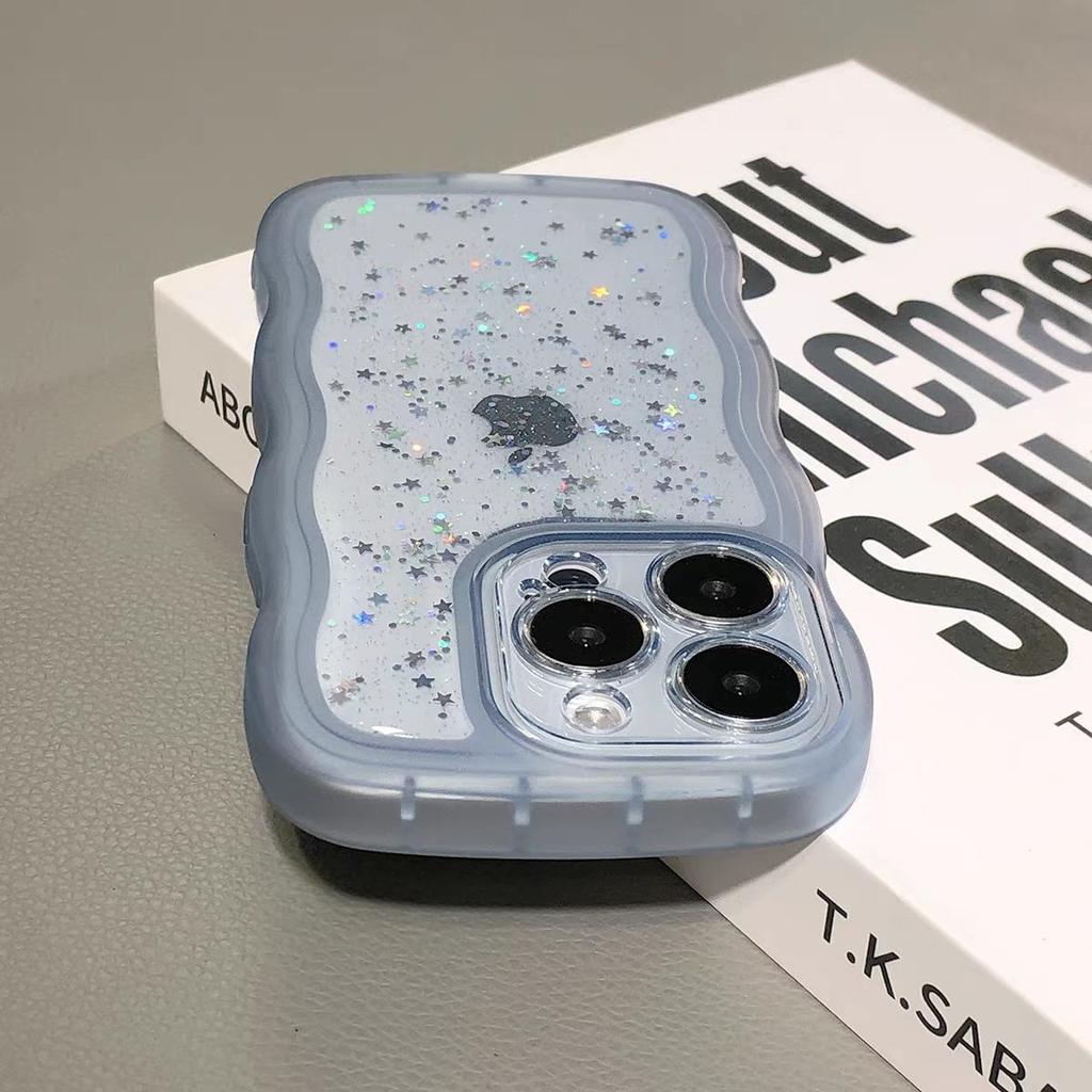 3D Wave Arc Curl Bling Glitter Clear Clear Case For iPhone 17 Air 16 E 15 14 13 12 Mini 11 Pro Plus Shockproof Glossy Phone Case