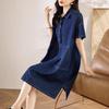 New plus Size Women's Denim Dress Casual Shirt Collar Loose Straight Tube Dress Half Open Cardigan Casual  Dress