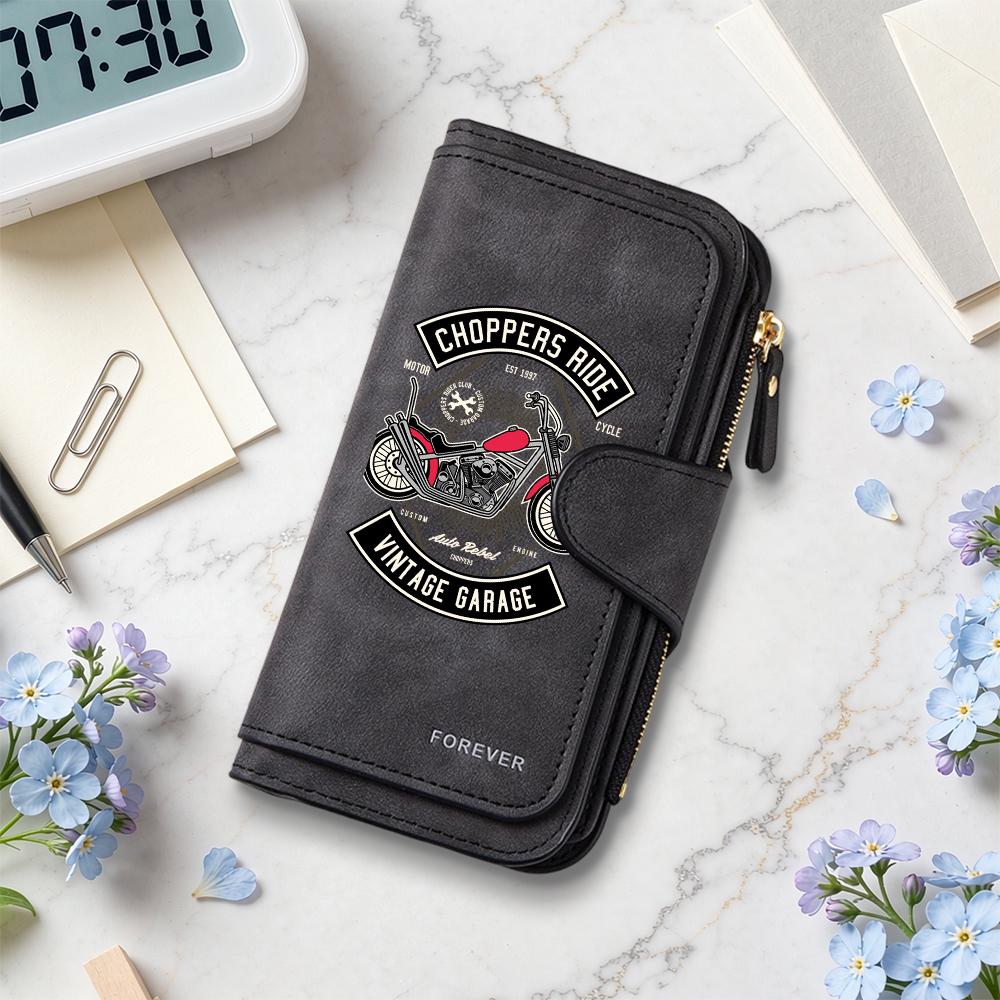 Retro Biker Pattern Long Wallet