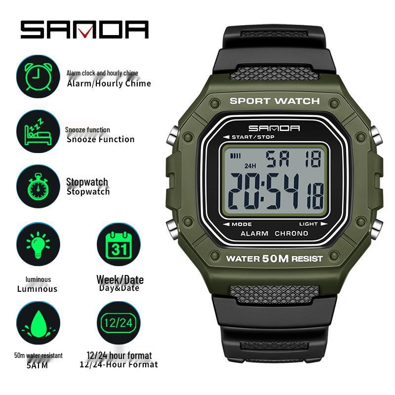 SANDA Square Multi-Function Digital Sports Watch: Waterproof, Luminous, Ideal for Students and Parties
