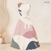 Women Plus Size Two Piece Set Geometric Printed Round Neck 3 4 Sleeve Open Cardigan Sleeveless Tie Waist Flared Dress