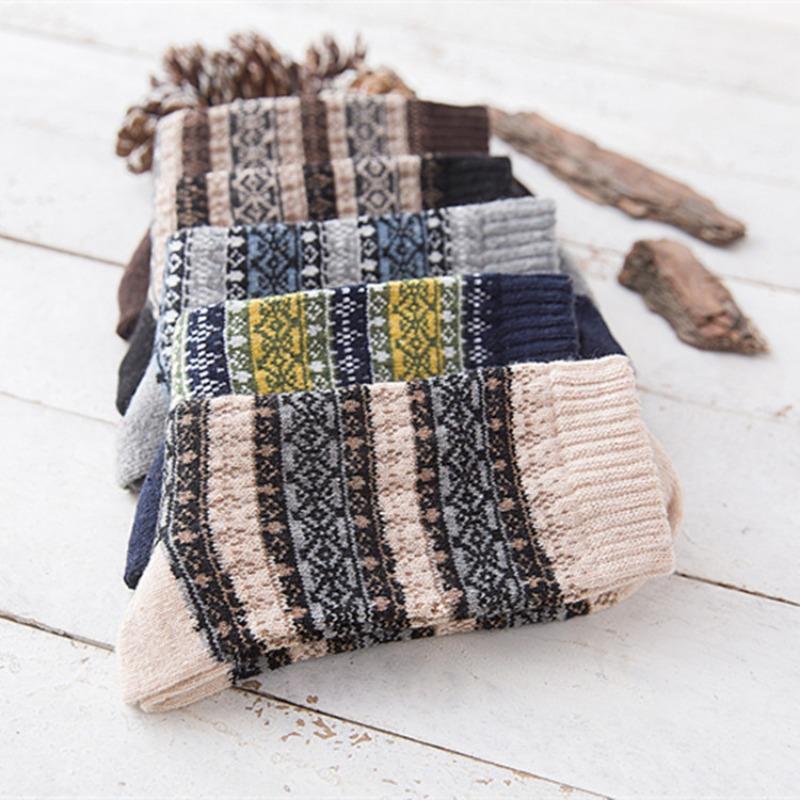 5 Pairs of Winter Dual-track Retro Rabbit Wool Socks for Men, Thickened and Warm Ethnic-style Socks