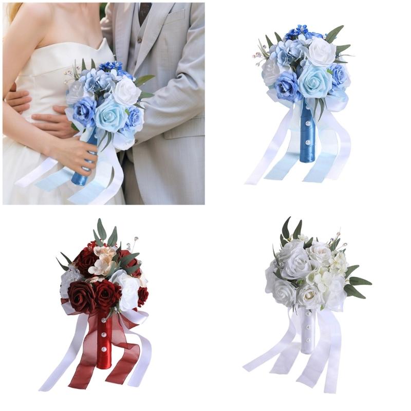 Rose Bouquet Synthetic Rose Bridal Arrangement White Blue Shades Low Care Wedding Flower Arrangement For Bride