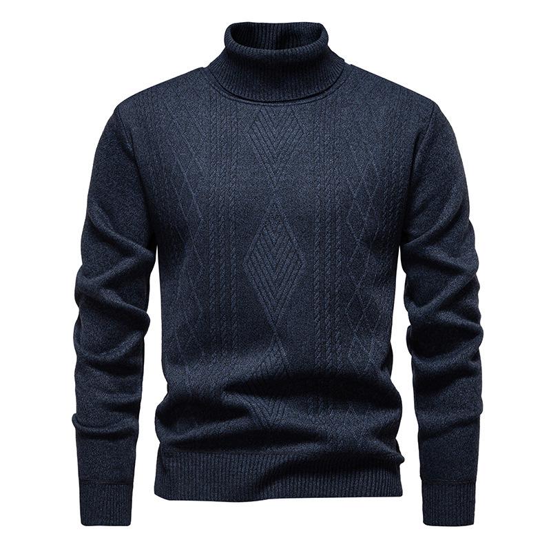 Men's Autumn-Winter Plus Velvet High Neck Sweater - Warm, Thick Knitwear for Middle-Aged Dads