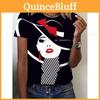 Lady Neck 3d Summer Round Face Graphic Print Top Fashionable Casual Short Sleeved Womens Tshirts