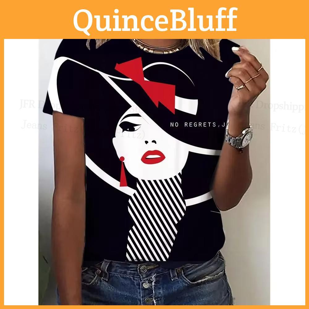 Lady Neck 3d Summer Round Face Graphic Print Top Fashionable Casual Short Sleeved Womens Tshirts