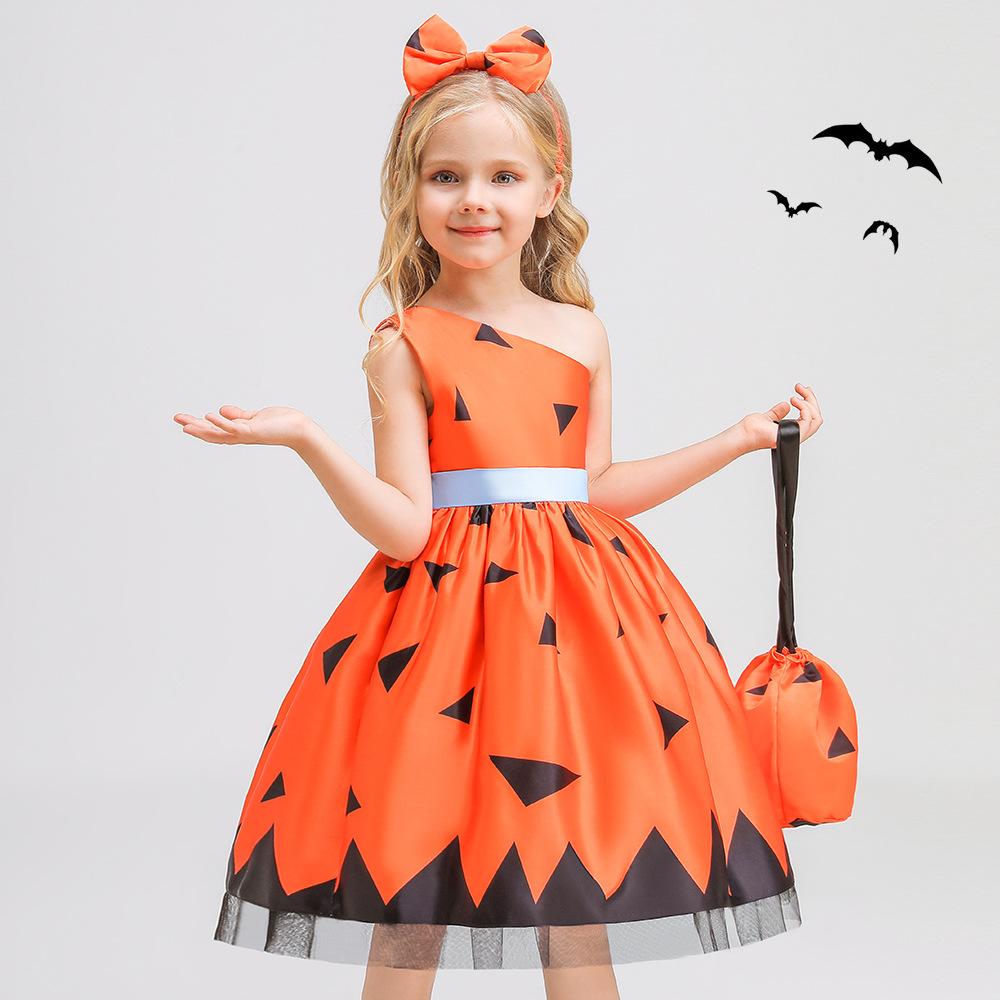 Halloween Children's Costume, Girls Cosplay Cosplay Witch Pumpkin Show Dress Girl Princess Dress