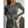 Autumn and Winter New Button-ribbed Slim-fit Knitted Long-sleeved Women's Comfortable Soft Bottoming Shirt
