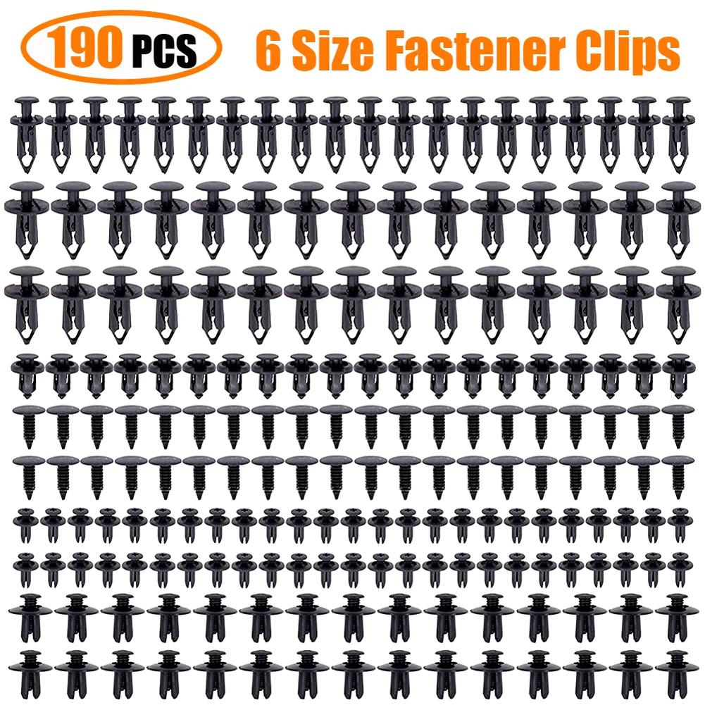 190pcs Universal Car Fender Liner Clips 6 Size Plastic Fasteners Rivets Set Auto Body Bumper Rivet Set Replacement Push Pin