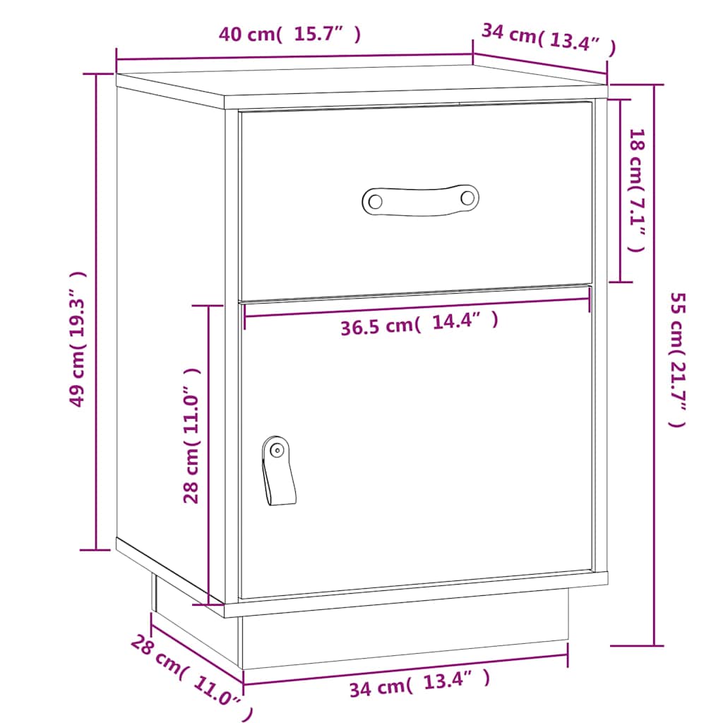 Nightstand Black 40x34x55 cm Solid Pine Wood