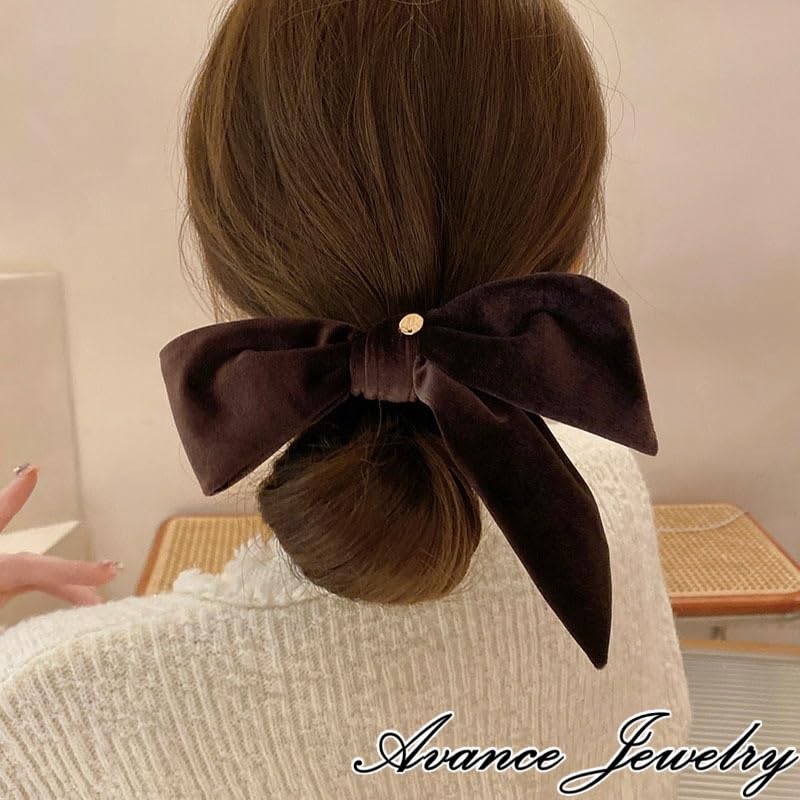Avance Hair Velvet Hair Cute for Women Accessory, Ribbon, Tie, Scrunchie, Black, Brown, Cream, Adults, (Brown)