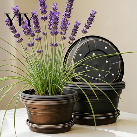 Modern Resin Planters Bulb Plant Pot with Saucer, 10 Inch 13 Wide Flowerpot Versatile Pots for Balcony Drainage Holes, Indoor Outdoor Planter