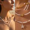 Vintage Shell Starfish Fishtail Clavicle Chain Necklace For Women Bohemian Rice Beads Choker Summer Beach Vacation Charm Jewelry