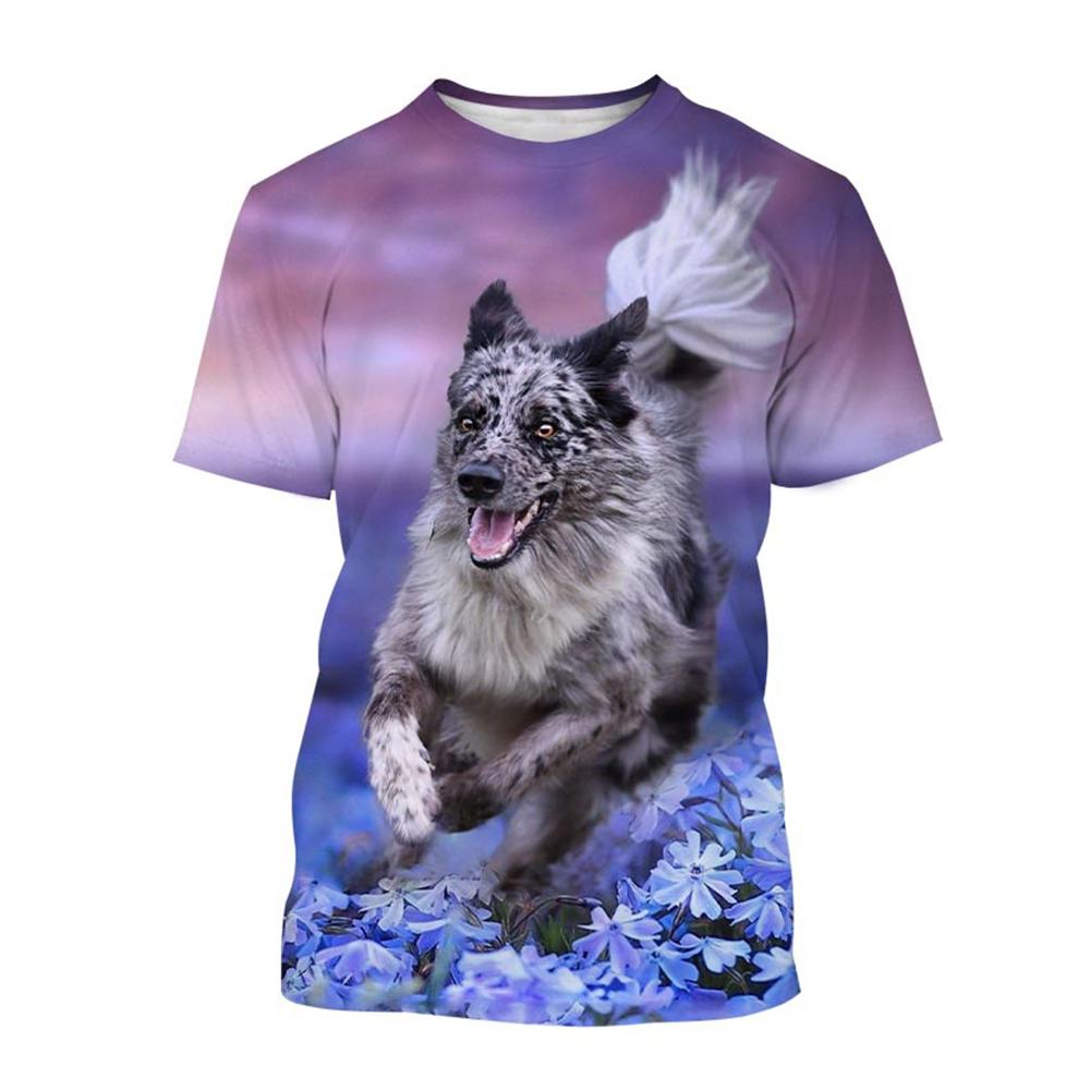 Summer Creative New Border Collie 3D Printed Fashionable Cute Dog Casual Round Neck Short Sleeve