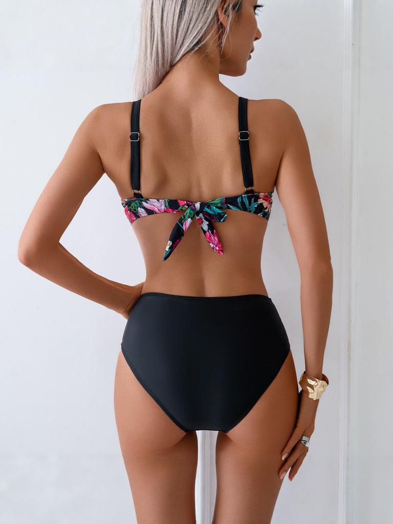 2026 European & American Sexy Floral High-Waisted Bikini for Women - Push-Up Swimwear, Hot Seller