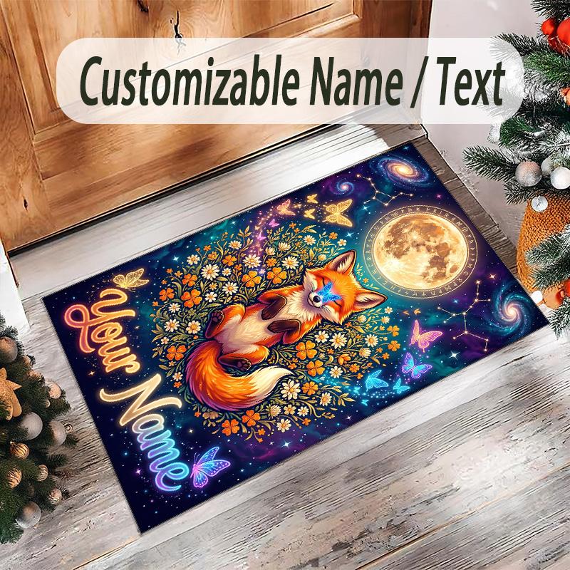 Fox Theme Crystal Velvet Floor Rug Personalized Custom Name Text Warm Carpet Home Decoration