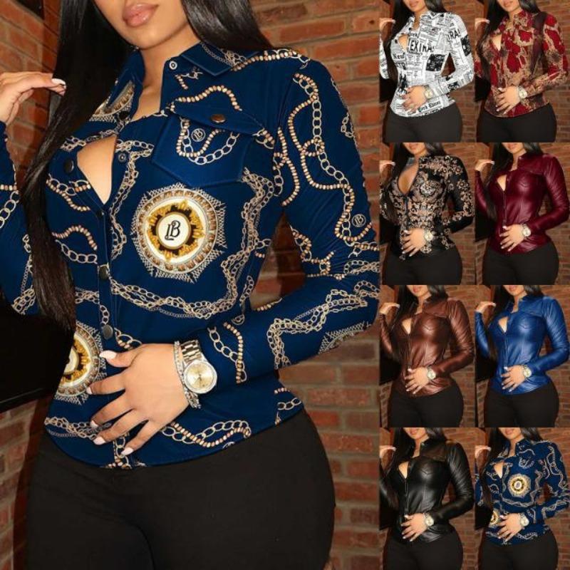 Women's Fashion Casual Long Sleeve POLO Neck Blouses & Shirts