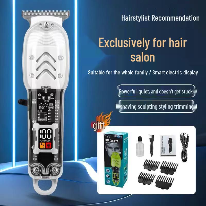 High-Power Transparent Hair Clipper Electric Trimmer for Professional Salon Use