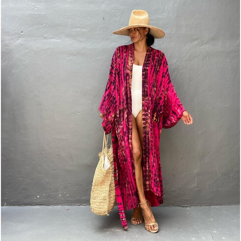 Women's Fashion Spring Fall Colour Block Print Long Sleeve Loose Waistline Casual Dresses
