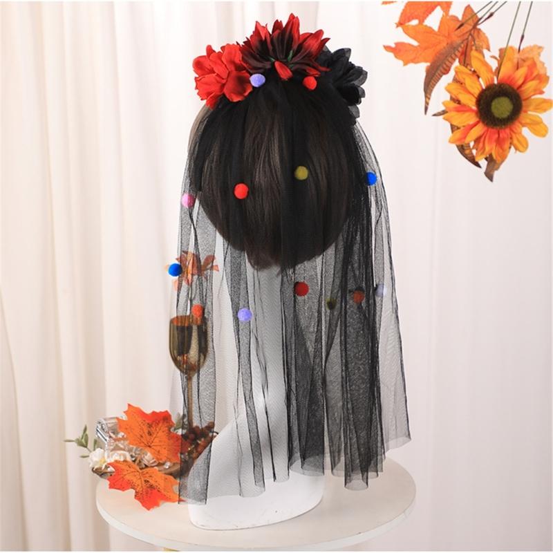 Rosenblüten Kränze Schleier Halloween Zuckerschädel Kostüme Mexikaner Blumen Stirnband Tag der Toten Kopfschmuck Geschenke