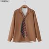 INCERUN Oversized Men Lapel Neck Long Sleeve Striped Print Buttons Up Casual Shirts