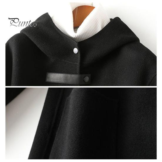 Lady Overcoat Women Winter Coat Long Sleeves Single-breasted Hooded Solid Color Pockets Keep Warm Cardigan Single Side Cashmere Wool Large Size Thick