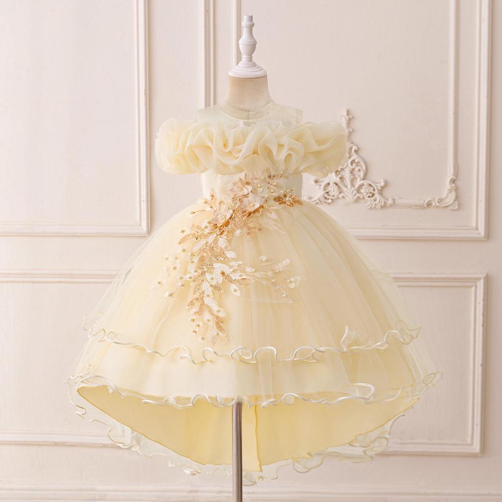 Sequin Princess Train Dress for Girls - Puffy Tulle Wedding and Evening Performance Dress