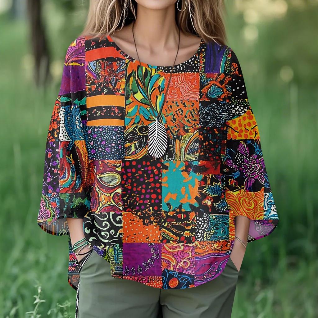 Summer Tops For Women Cute V Neck 3/4 Sleeve Blouses Floral Print Top Casual Shirts