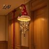 Indoor Christmas Craft Supplies Light‑Up Santa Hat Hanging Chandelier DIY Kit Warm LED String Lights Light Ornaments Pendant with Star Tassel,