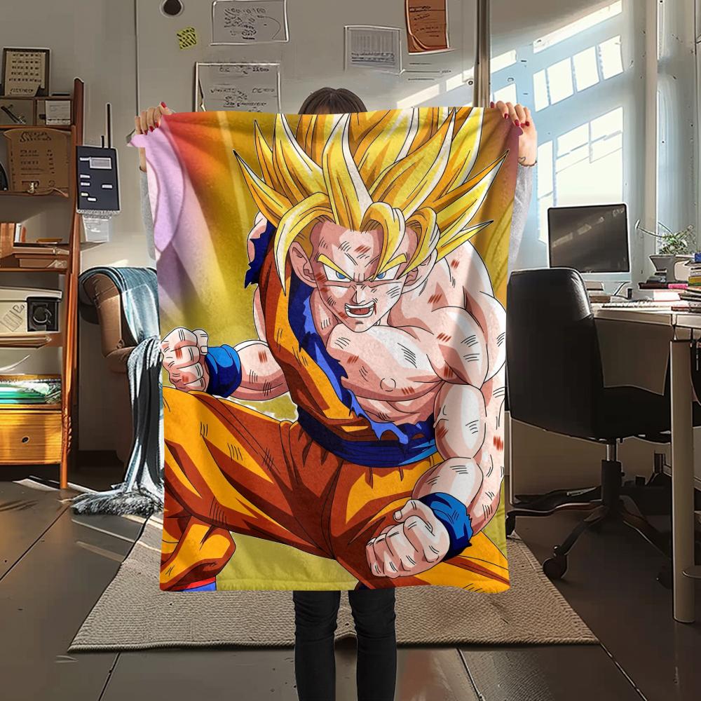 Goku Dragon Ball Cartoon Pattern Flannel Blanket, High Quality Comfortable for All Seasons, Home Decor, Warmth and Comfort, Perfect for Gifts.