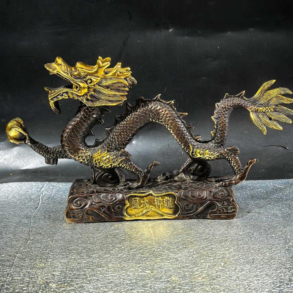 Gilt copper Feng Shui ornament, symbolizing dragon soaring across the seas, suitable for living room and office decor