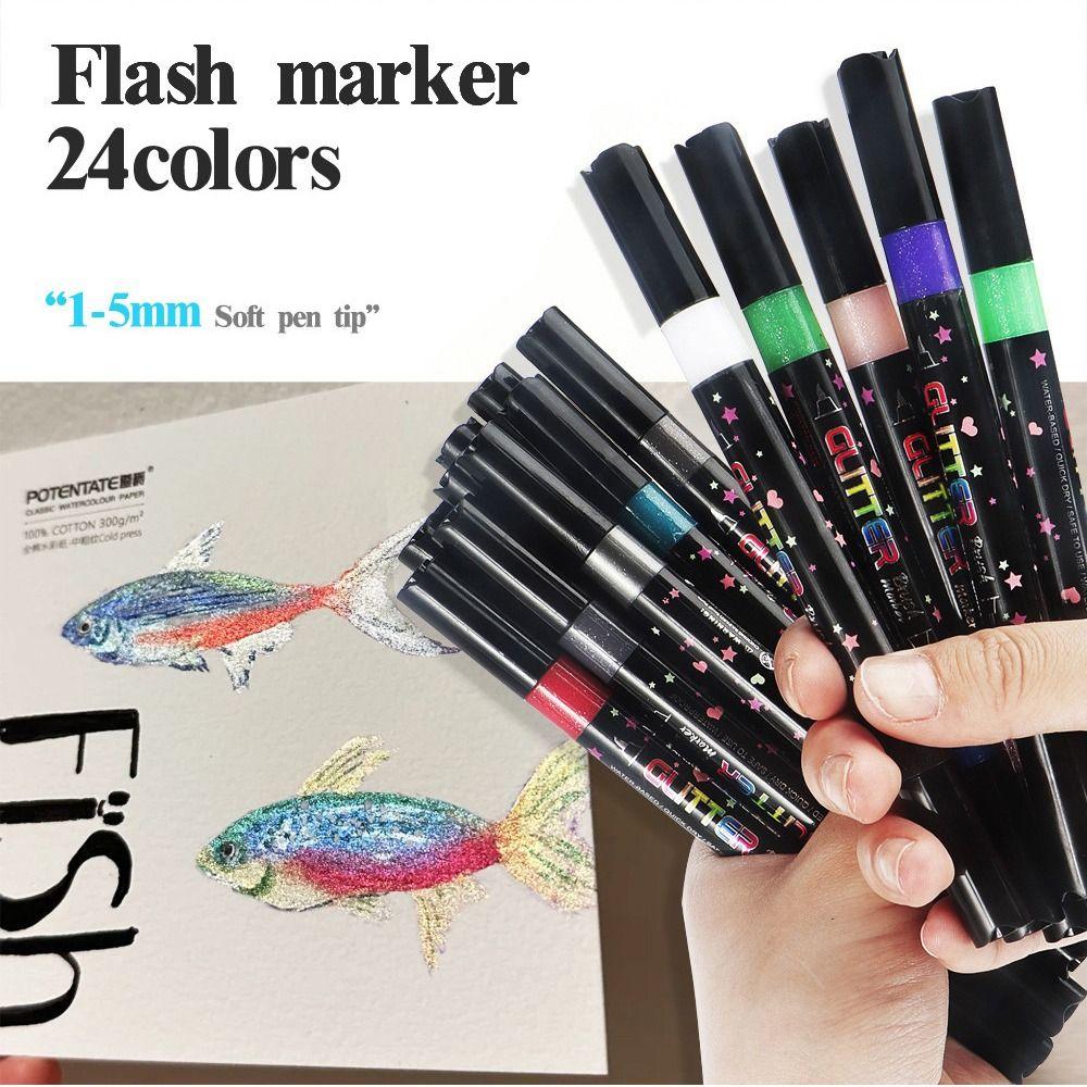 12/24 peças Marcadores Glitter Coloridos Ponta Macia Caneta de Pintura Graffiti Caneta Marcadora Flash Estudantes
