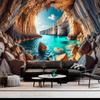Sea Cave Tapestry Blue Ocean Sea Scenic Wall Hanging Nature Stone Landscape Beach Island Large Wall Blanket for Bedroom Living