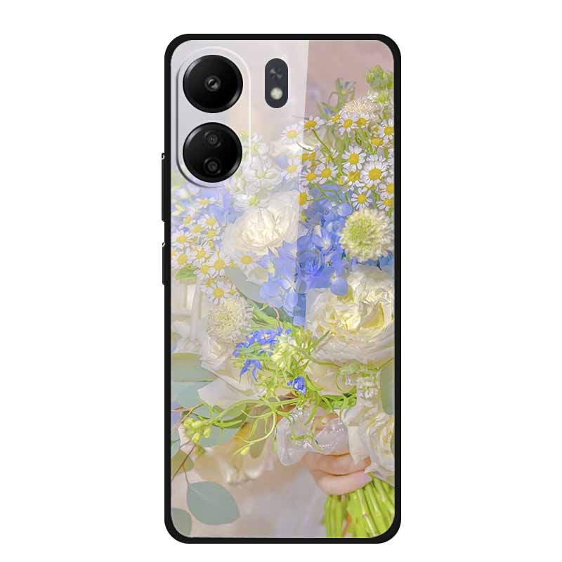 Für Redmi 12C 13C 11A Handyhülle Gehärtetes Glas Harte Abdeckung für Xiaomi Redmi 12 C 13 C 11 A Hülle Bunte Blumen Rückseitenhüllen