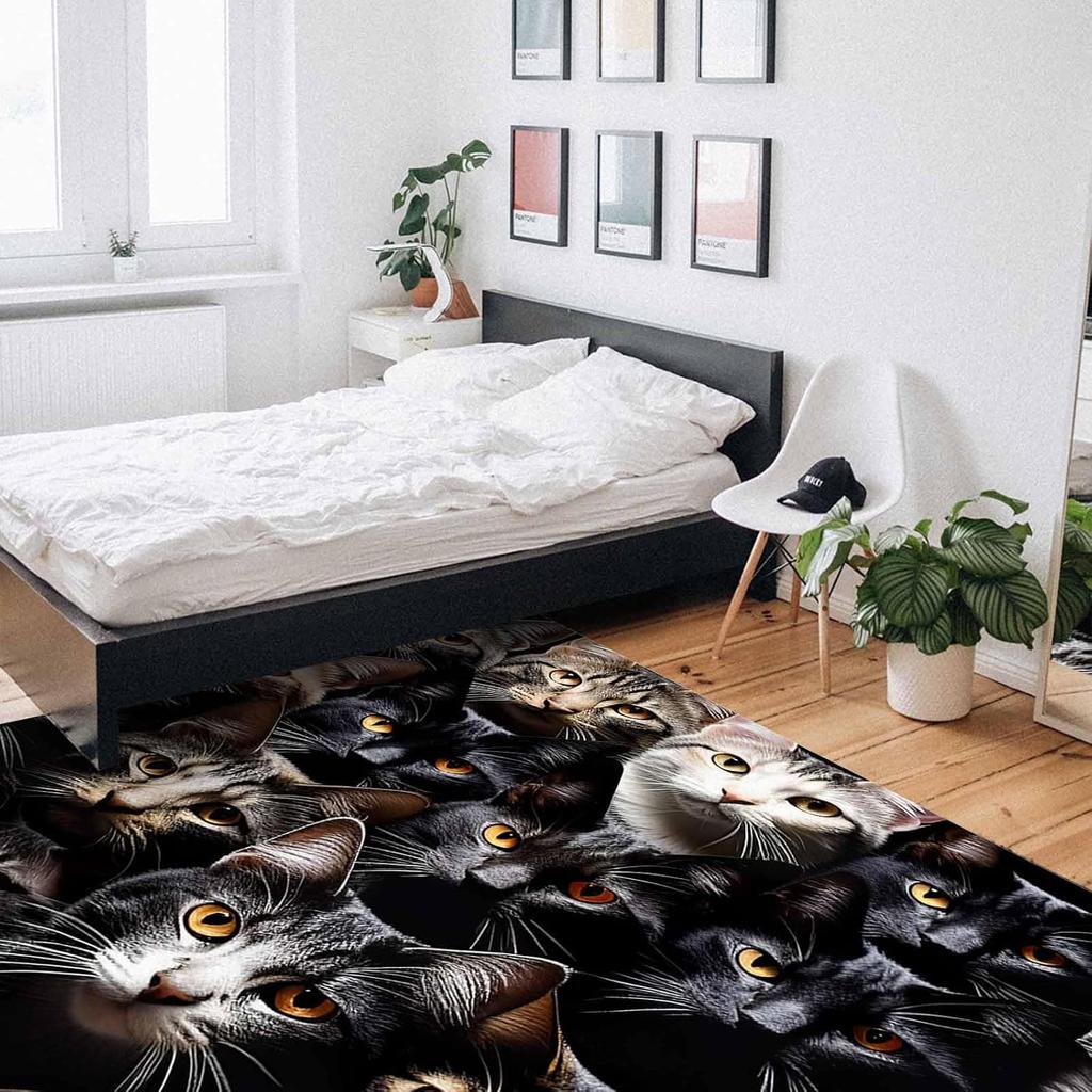 Cat Washable Area Rugs Pet Animal Cat Ears Eyes Non Slip Rugs for Living Room Bedroom, Low Pile Floor Mat Large Indoor Carpet