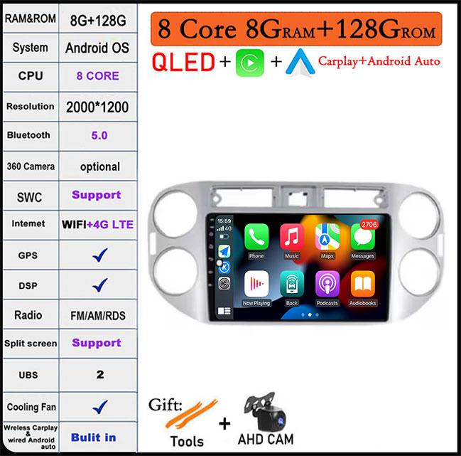 QLED Touch Screen Android 14 For Volkswagen VW Tiguan 1 NF 2006 2008 -2016 Car Radio Multimedia Video Player DSP IPS 5G WIFI