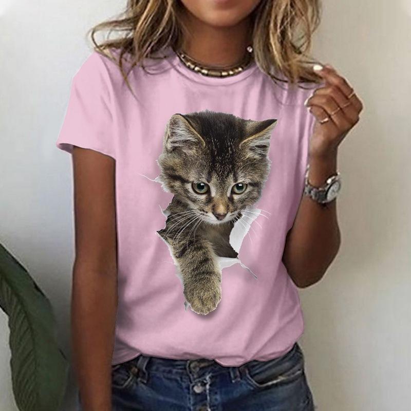 Damen Rundhals Tier Serie 3D Digital bedrucktes Kurzarm T-Shirt