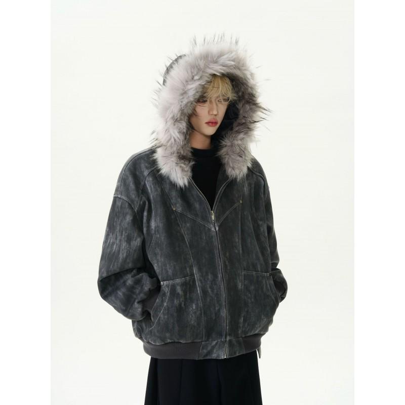 Mens Tie-Dye Thick Warm Hooded Cotton Coat Winter Casual Loose Fit Fashion Outerwear