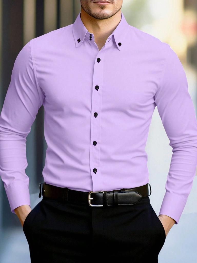 Versatile men's striped long-sleeve shirt, ideal for formal and casual looks.