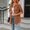 Women's Fashion Casual Solid Color Chest Pocket Button Long Sleeve Cardigan Top Coat