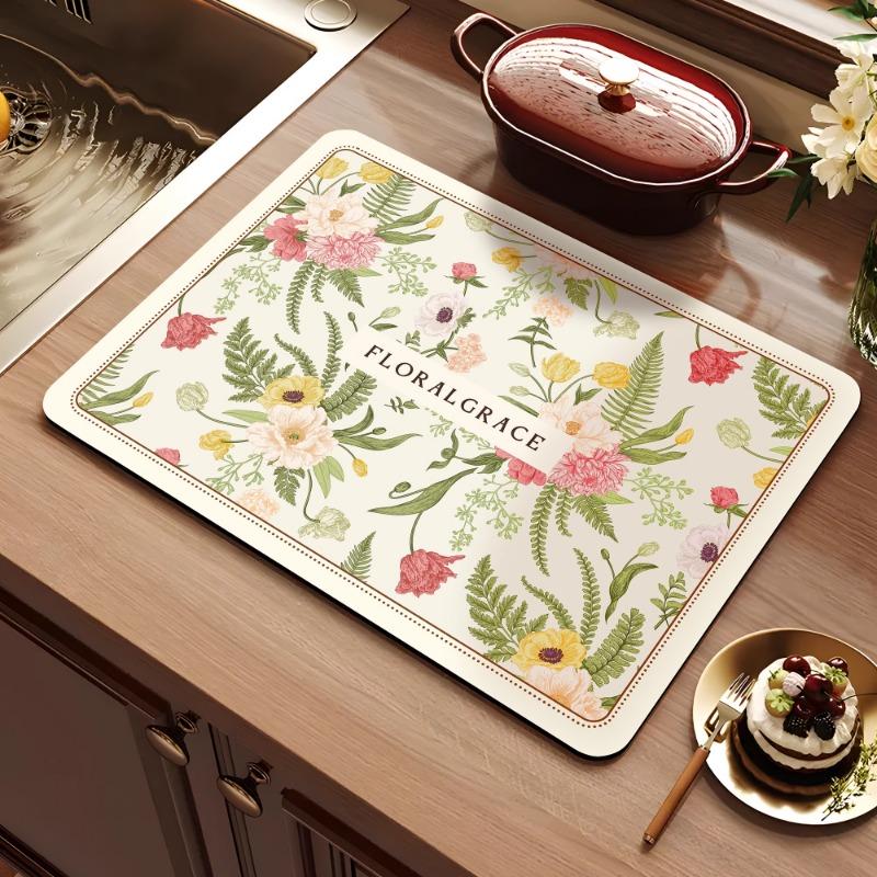 American retro kitchen countertop drain pad, diatomaceous earth absorbent pad, quick drying waterproof anti slip pad