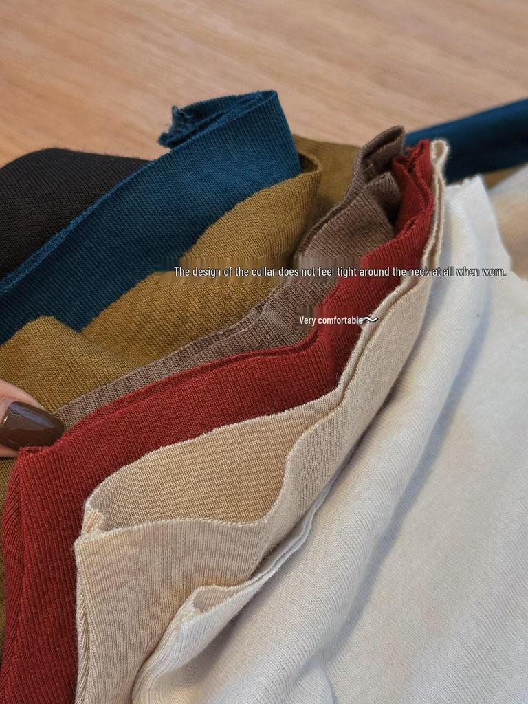 Women's Cashmere Semi-High Neck Long-Sleeve Slimming Top - Autumn/Winter Versatile Solid Color Innerwear