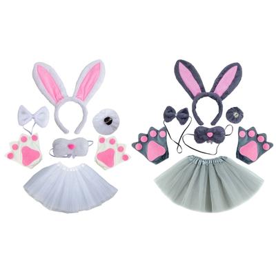 3/4/5/6 Easter Bunnies Costume Set Ears Headband Tail Bowtie for Kids Halloween Christmas Party Animal Cosplay Costumes