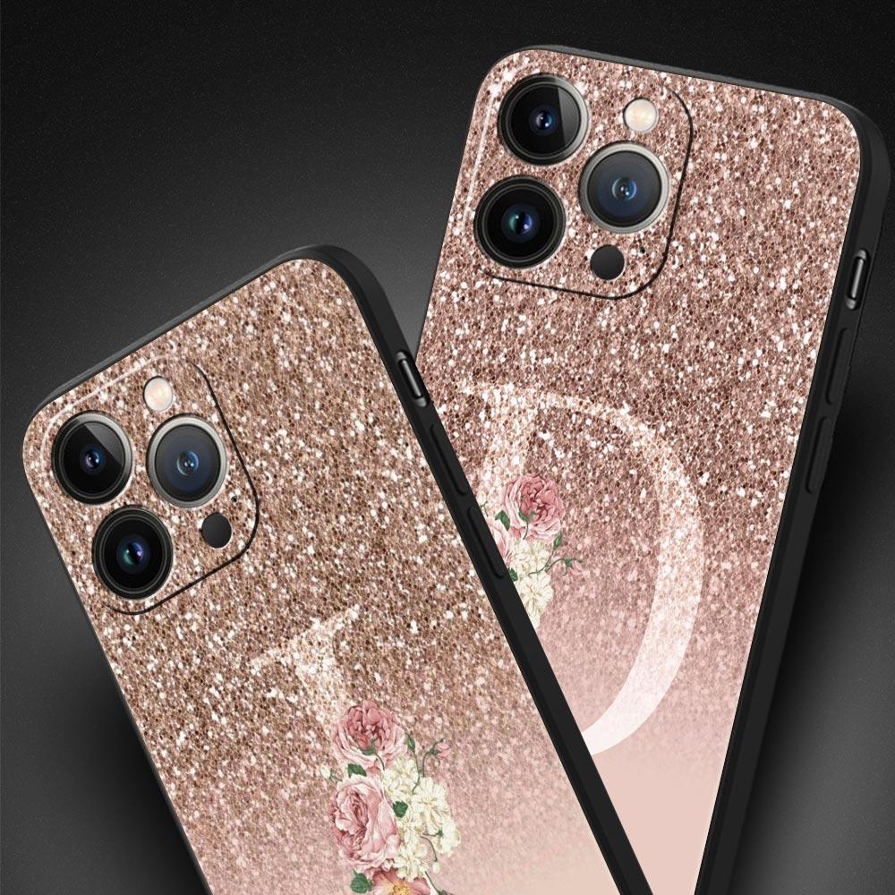 Letter Pink Shiny Phone Case For iPhone 17 16 15 Pro Max 11 12 13 14 7 8 Plus SE 2020 X XR XS Cover Soft Black